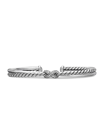 Petite X Center Station Bracelet Sterling Silver With Pavé Diamonds