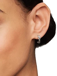 Petite X Hoop Earrings in Sterling Silver with Pavé Diamonds, 12.6mm