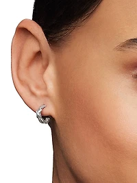 Petite X Hoop Earrings in Sterling Silver with Pavé Diamonds, 12.6mm