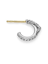 Petite X Hoop Earrings in Sterling Silver with Pavé Diamonds, 12.6mm