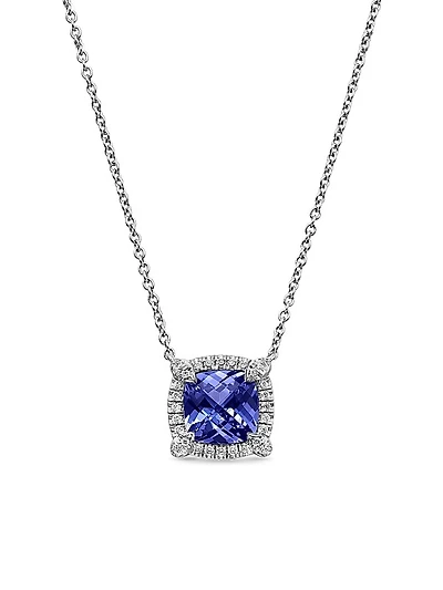 Petite Chatelaine Pavé Bezel Pendant Necklace in 18K White Gold
