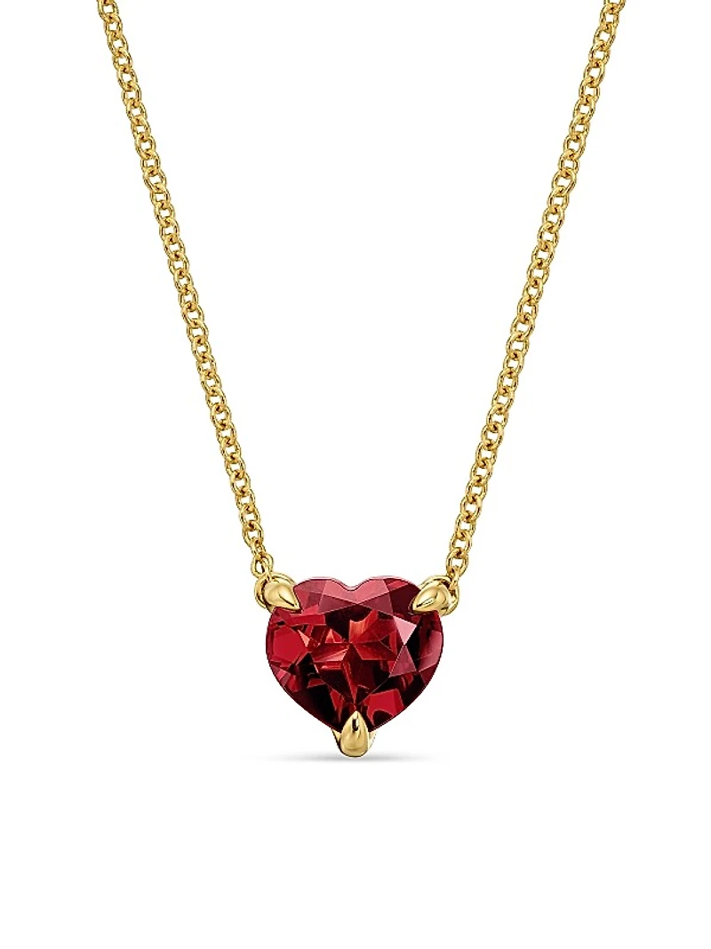 Chatelaine Heart Pendant Necklace in 18K Yellow Gold with Garnet, 8mm