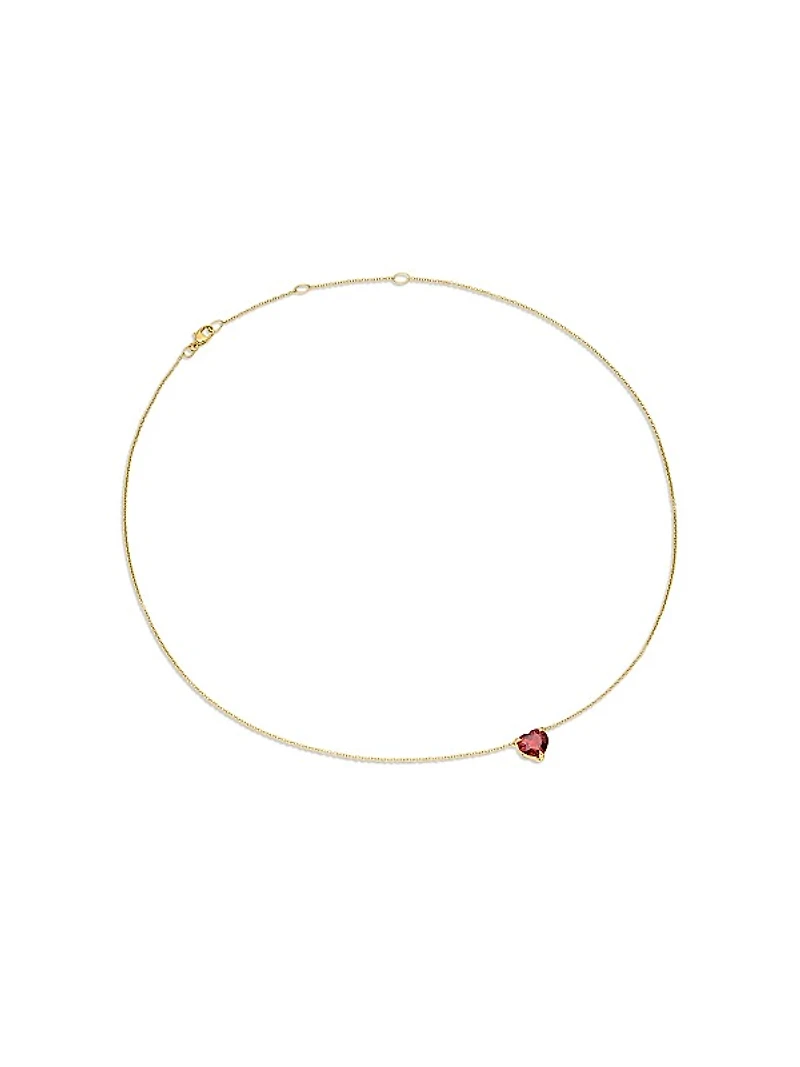 Chatelaine Heart Pendant Necklace in 18K Yellow Gold with Garnet, 8mm