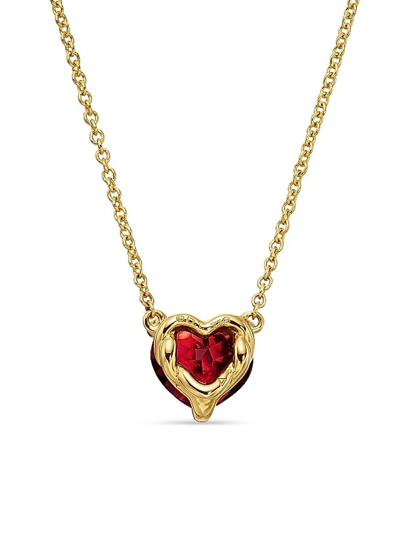 Chatelaine Heart Pendant Necklace in 18K Yellow Gold with Garnet, 8mm