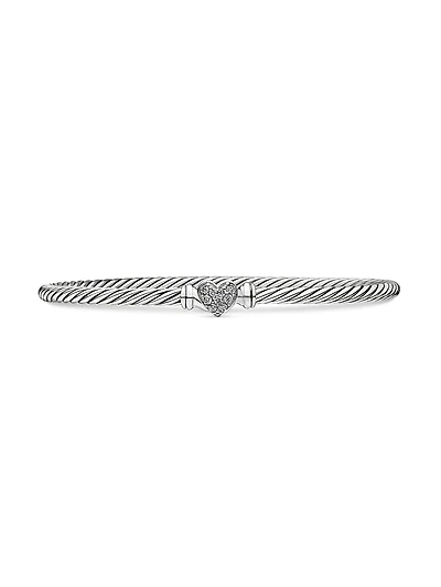 Classic Cable Heart Station Bracelet in Sterling Silver