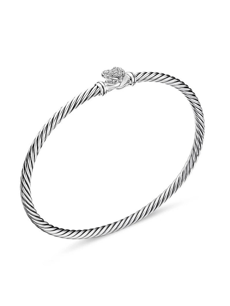 Classic Cable Heart Station Bracelet in Sterling Silver