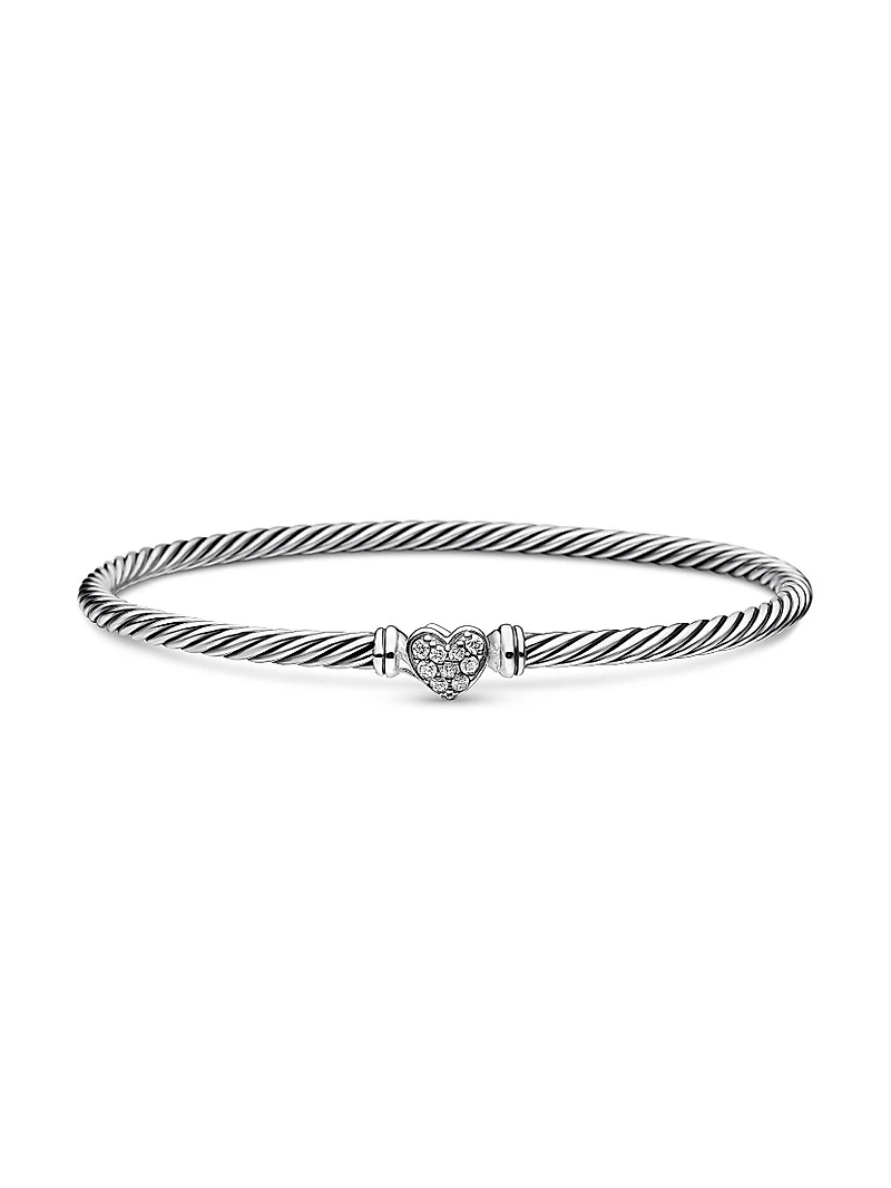 Classic Cable Heart Station Bracelet in Sterling Silver