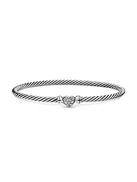 Classic Cable Heart Station Bracelet in Sterling Silver
