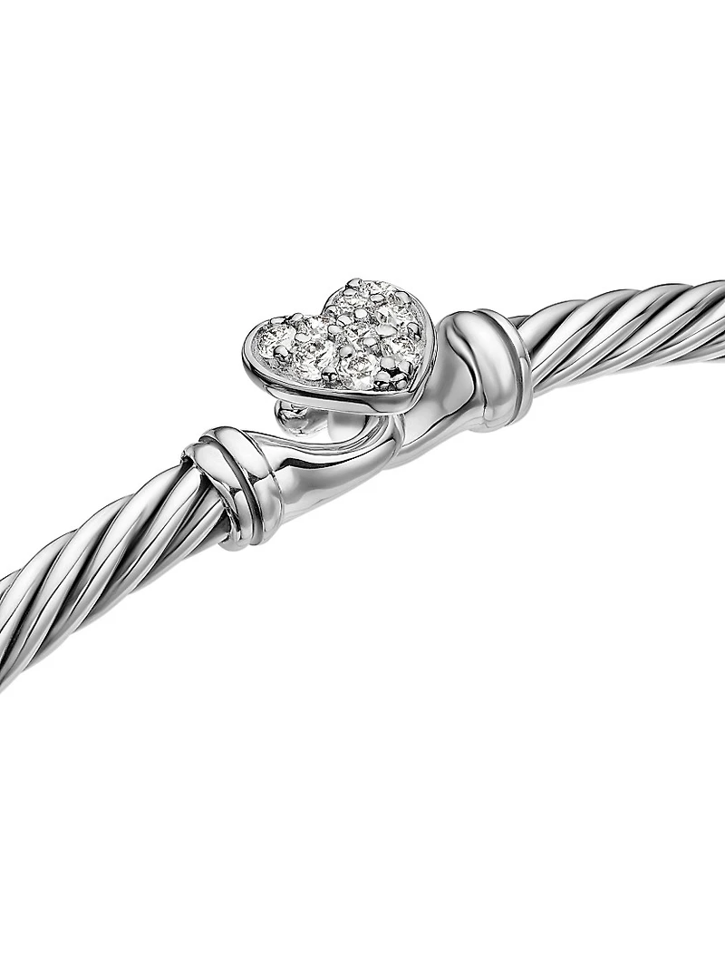 Classic Cable Heart Station Bracelet in Sterling Silver