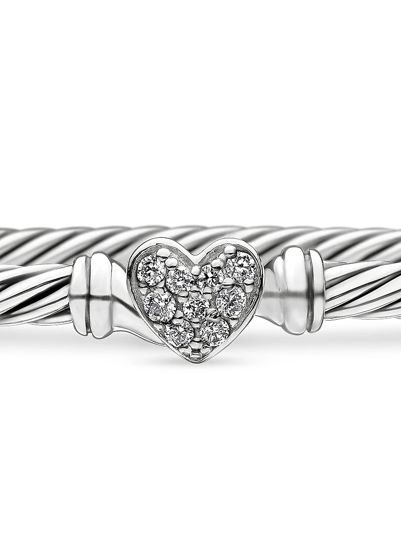 Classic Cable Heart Station Bracelet in Sterling Silver