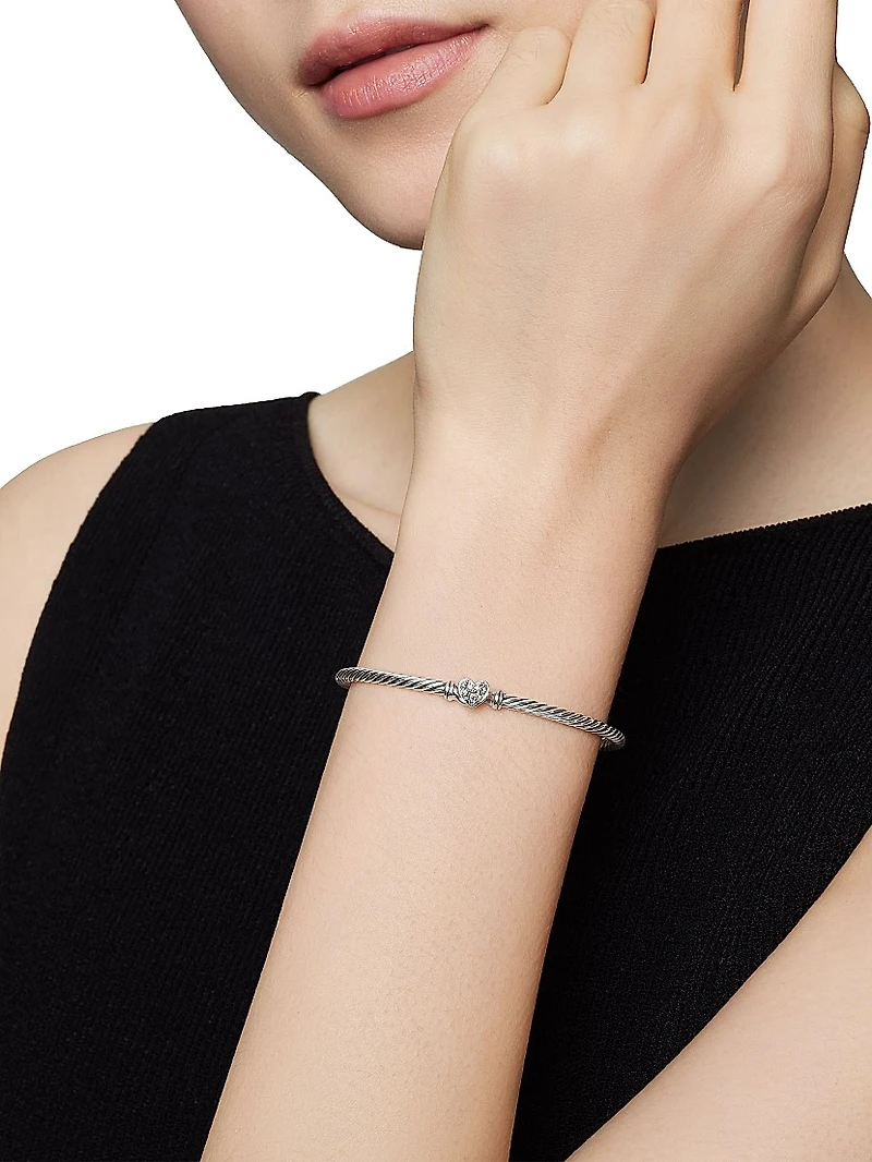 Classic Cable Heart Station Bracelet in Sterling Silver