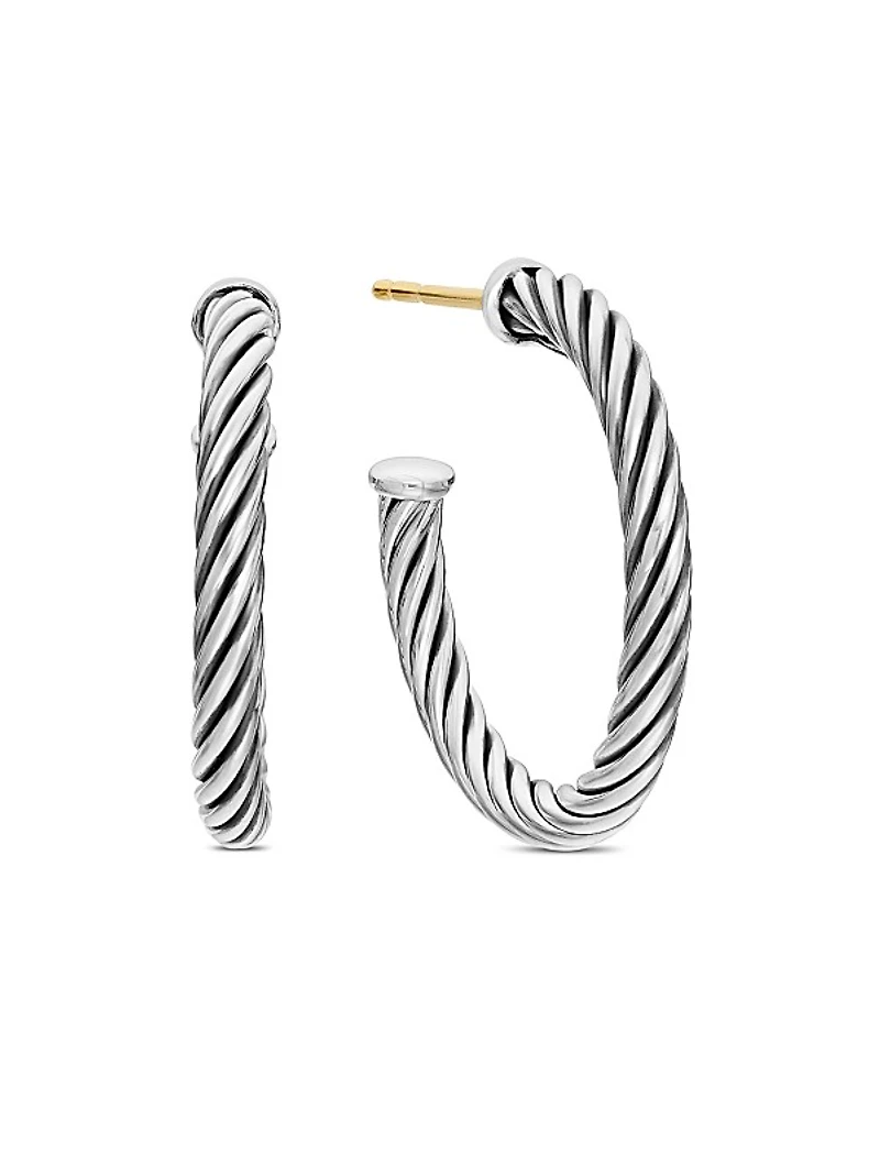 Cable Hoop Earrings in Sterling Silver, 3/4in