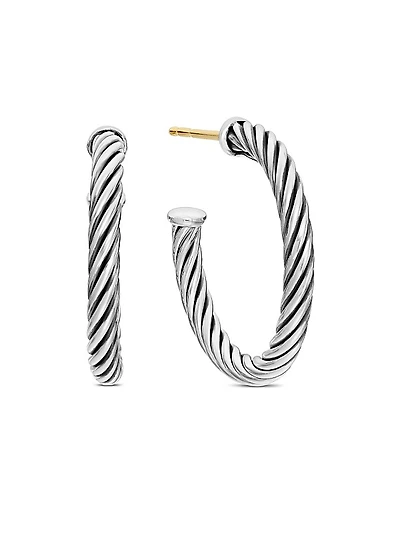 Cable Hoop Earrings in Sterling Silver, 3/4in