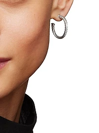 Cable Hoop Earrings in Sterling Silver, 3/4in