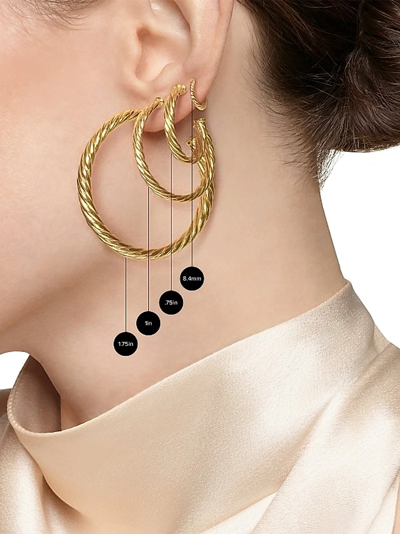 Cable Hoop Earrings in Sterling Silver, 3/4in