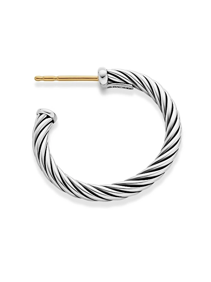 Cable Hoop Earrings in Sterling Silver, 3/4in