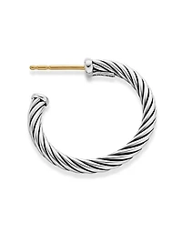 Cable Hoop Earrings in Sterling Silver, 3/4in