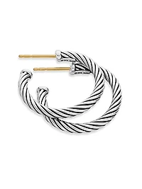 Cable Hoop Earrings in Sterling Silver, 3/4in