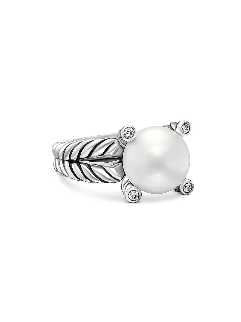 Cable Collectibles® Pearl Ring with Diamonds