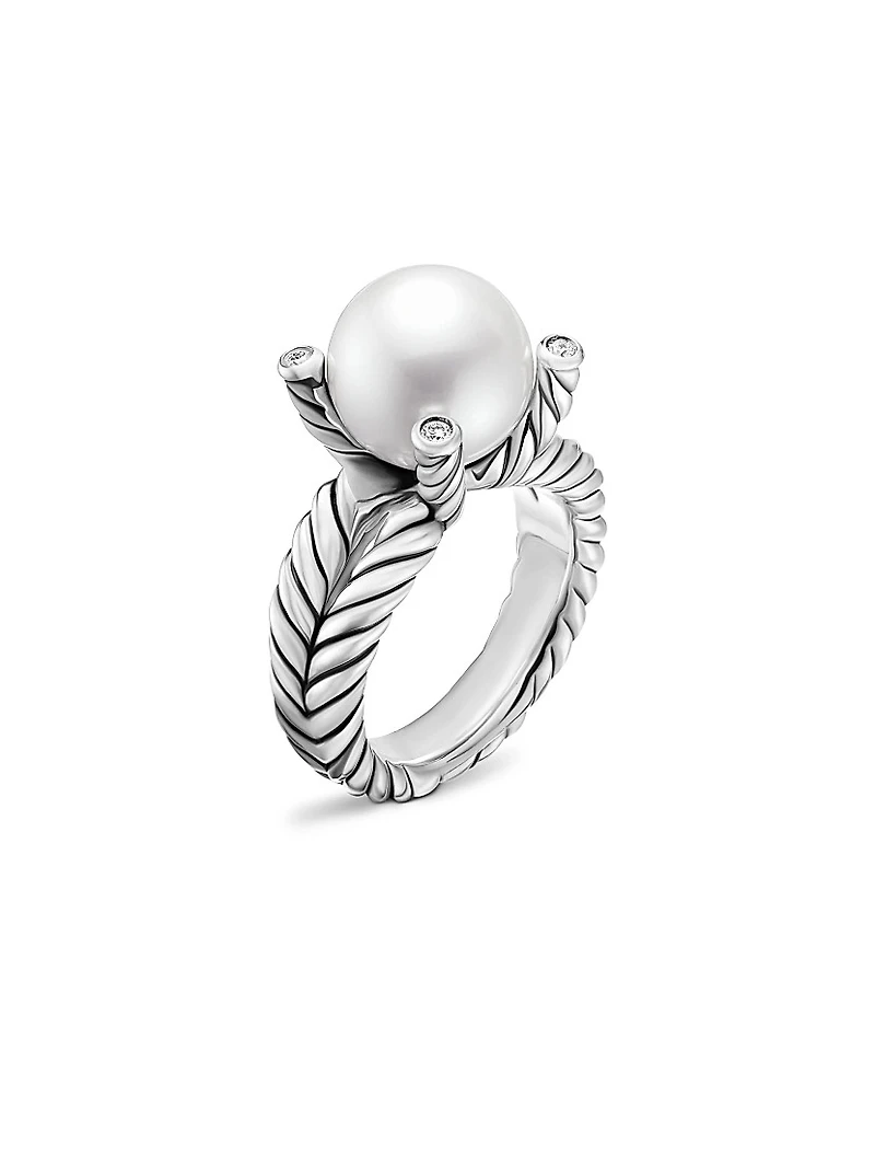 Cable Collectibles® Pearl Ring with Diamonds