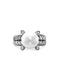 Cable Collectibles® Pearl Ring with Diamonds