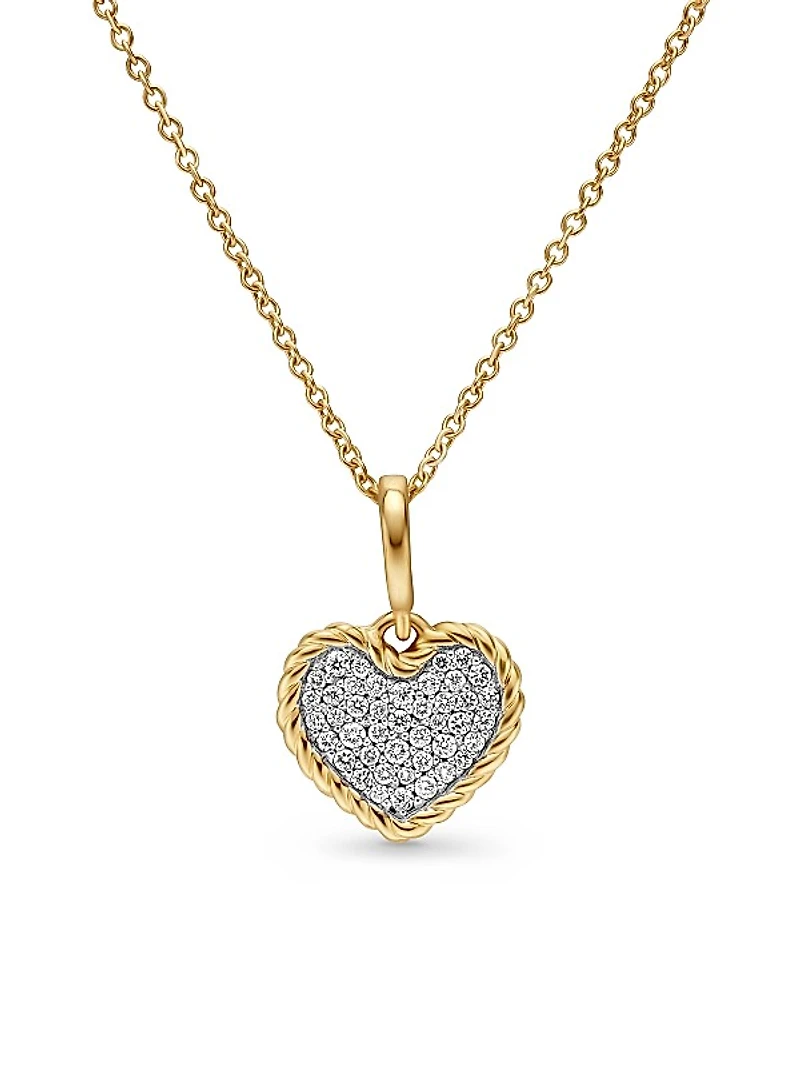 Cable Collectibles Pavé Plate Heart Necklace in 18K Yellow Gold with Diamonds
