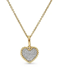 Cable Collectibles Pavé Plate Heart Necklace in 18K Yellow Gold with Diamonds