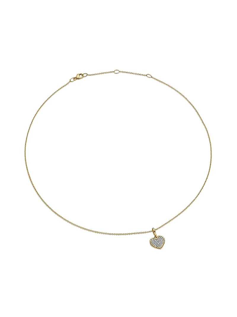Cable Collectibles Pavé Plate Heart Necklace in 18K Yellow Gold with Diamonds