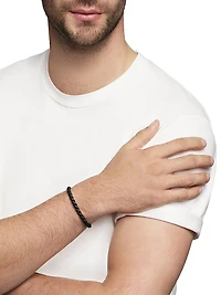 Chevron Woven Bracelet Black Rubber and Sterling Silver, 6mm