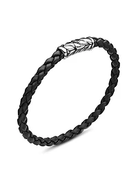 Chevron Woven Bracelet Black Rubber and Sterling Silver, 6mm