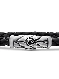 Chevron Woven Bracelet Black Rubber and Sterling Silver, 6mm