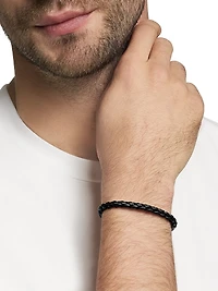 Chevron Woven Bracelet Black Rubber and Sterling Silver, 6mm