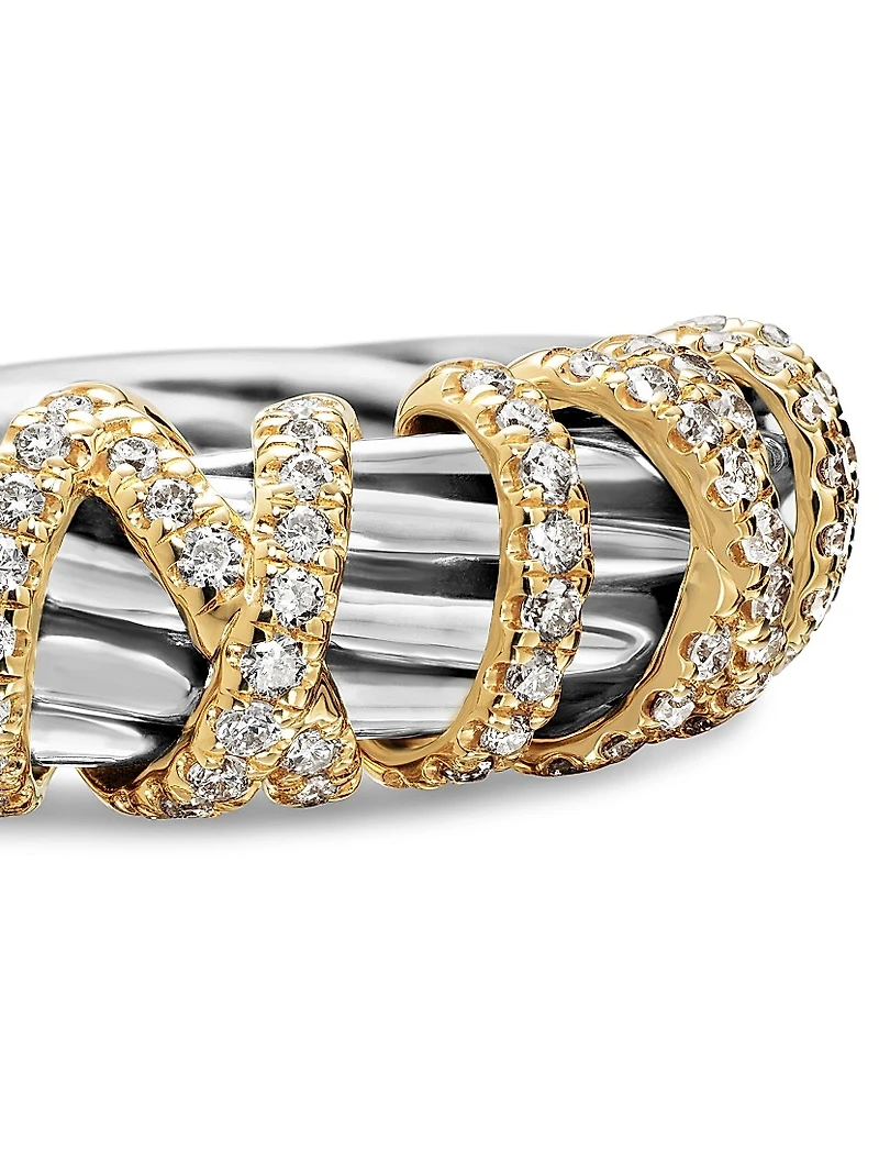 Crossover Diamond & Sterling Silver Wide Ring