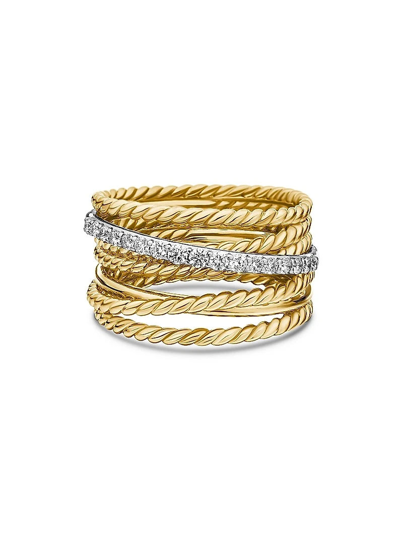 Crossover Ring in 18K Yellow Gold with Pavé Diamonds