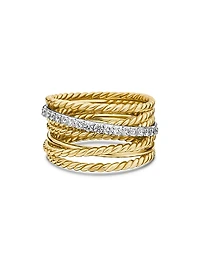 Crossover Ring in 18K Yellow Gold with Pavé Diamonds