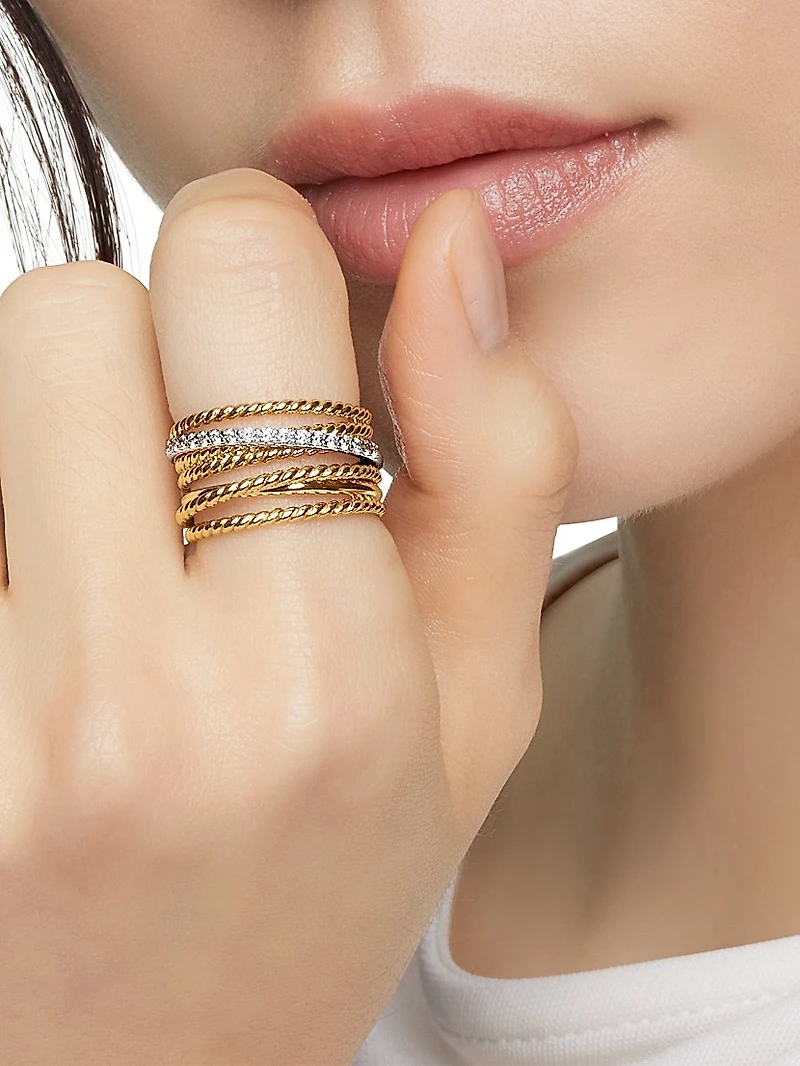 Crossover Ring in 18K Yellow Gold with Pavé Diamonds