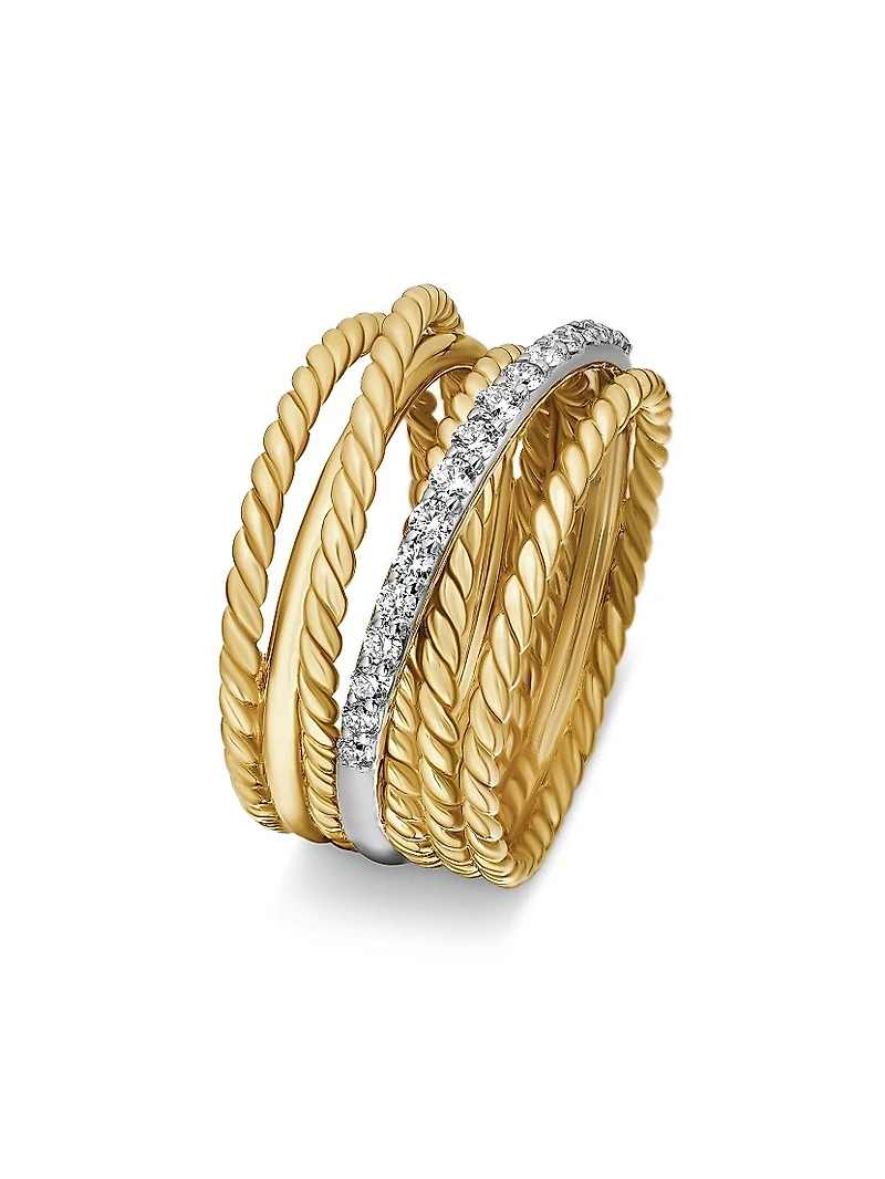 Crossover Ring in 18K Yellow Gold with Pavé Diamonds