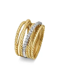 Crossover Ring in 18K Yellow Gold with Pavé Diamonds