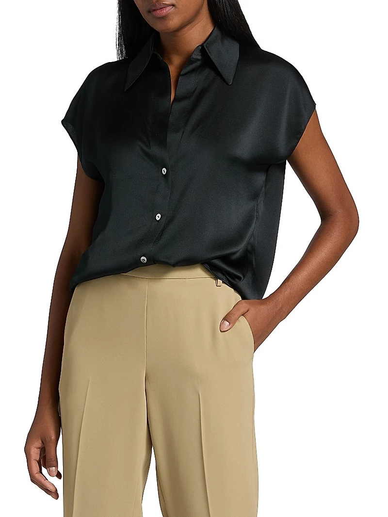 Cap-Sleeve Silk Blouse