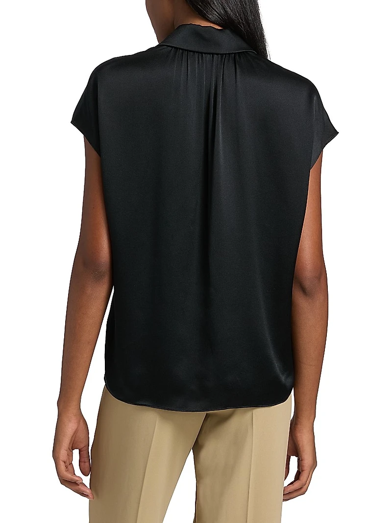Cap-Sleeve Silk Blouse