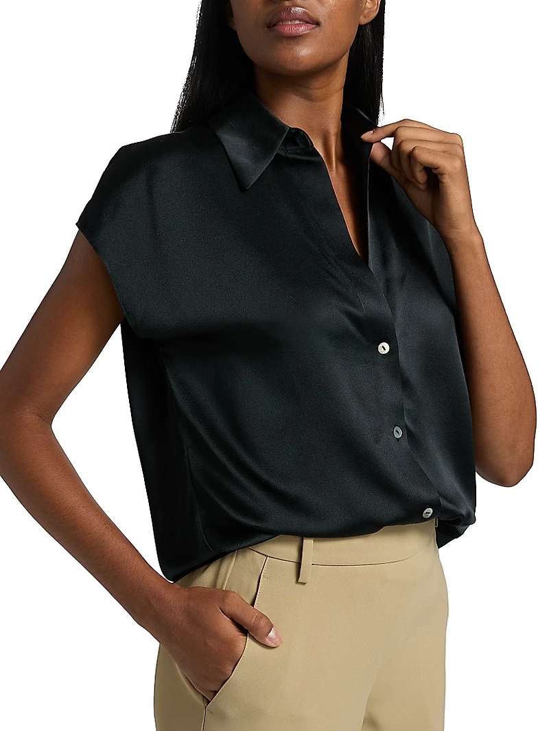 Cap-Sleeve Silk Blouse