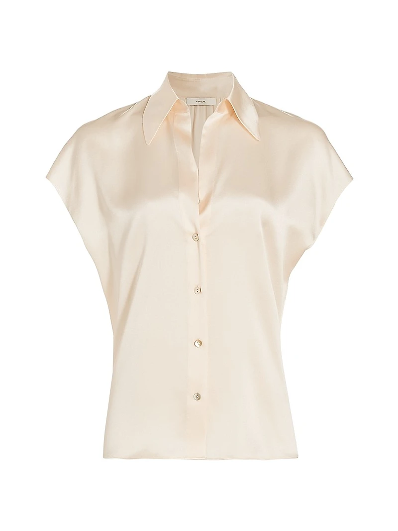 Cap-Sleeve Silk Blouse
