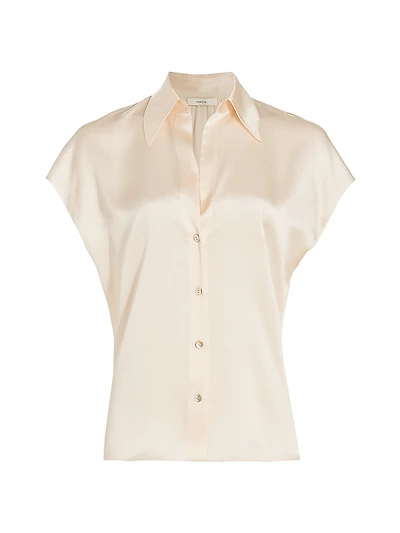 Cap-Sleeve Silk Blouse