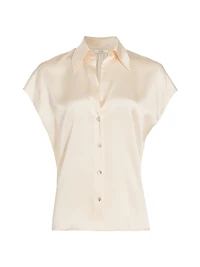 Cap-Sleeve Silk Blouse