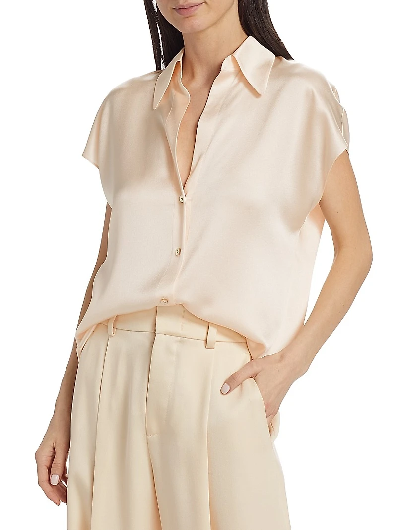 Cap-Sleeve Silk Blouse