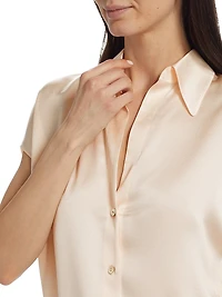 Cap-Sleeve Silk Blouse