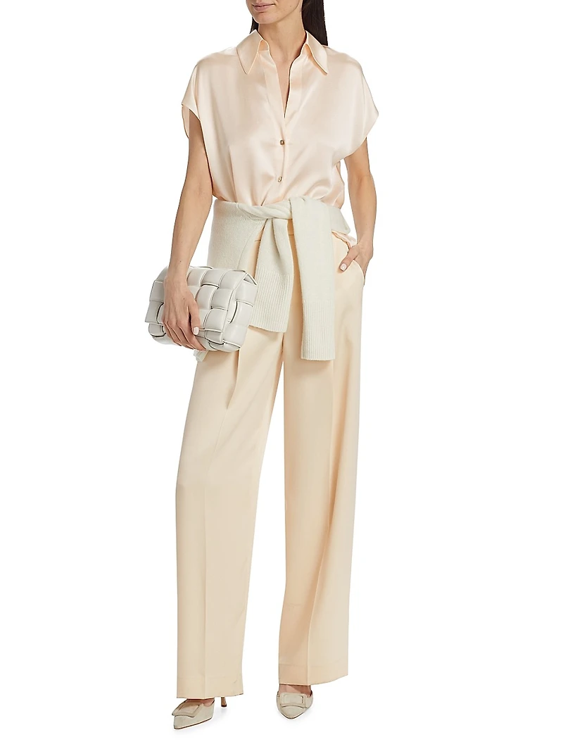 Cap-Sleeve Silk Blouse