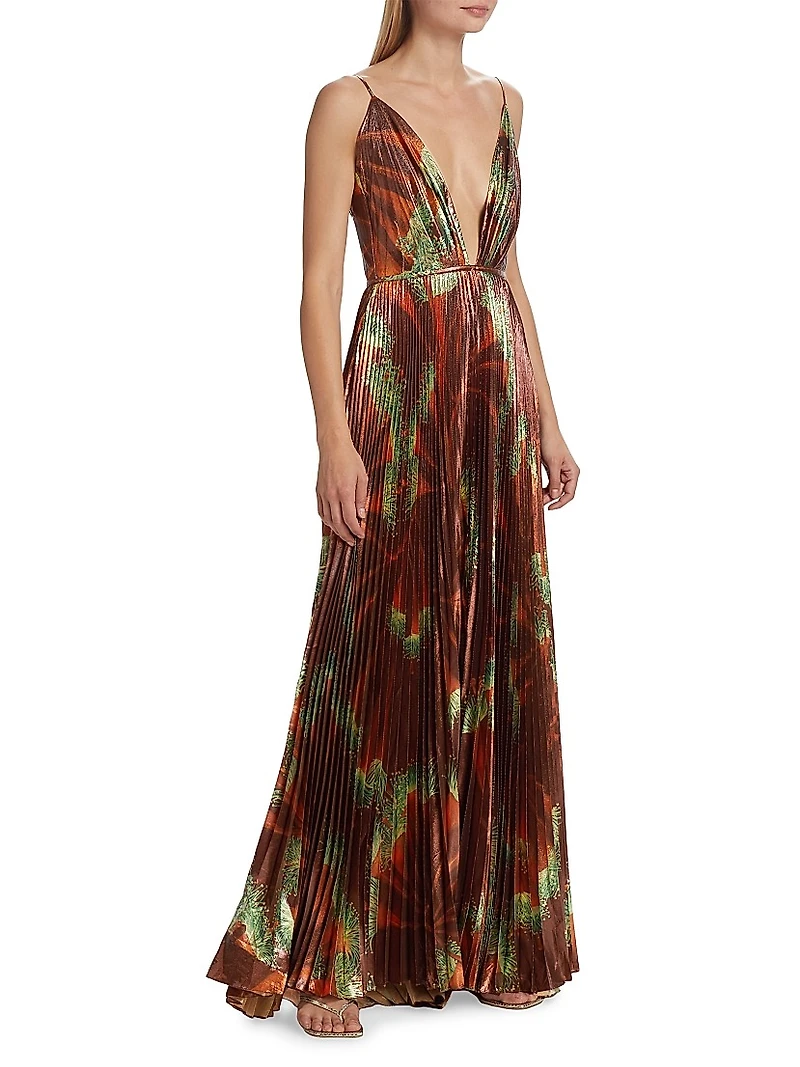 Western Gardens Sleeveless Lamé Gown