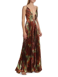 Western Gardens Sleeveless Lamé Gown