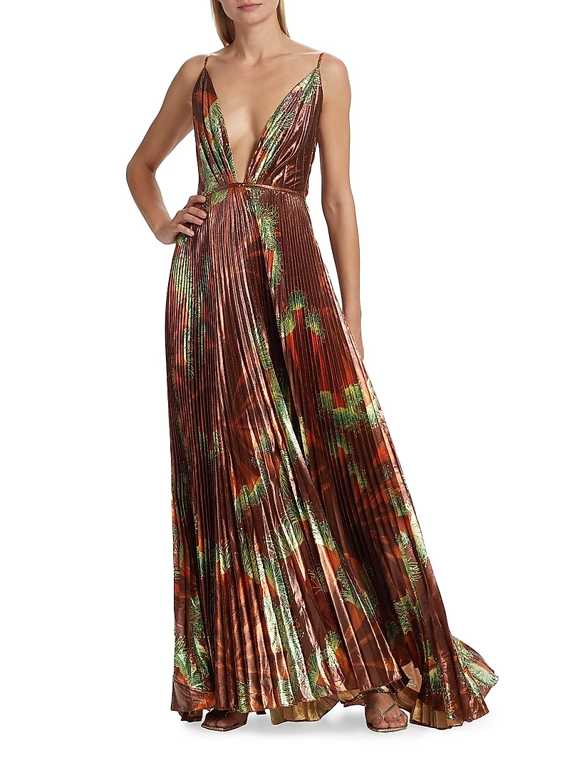 Western Gardens Sleeveless Lamé Gown